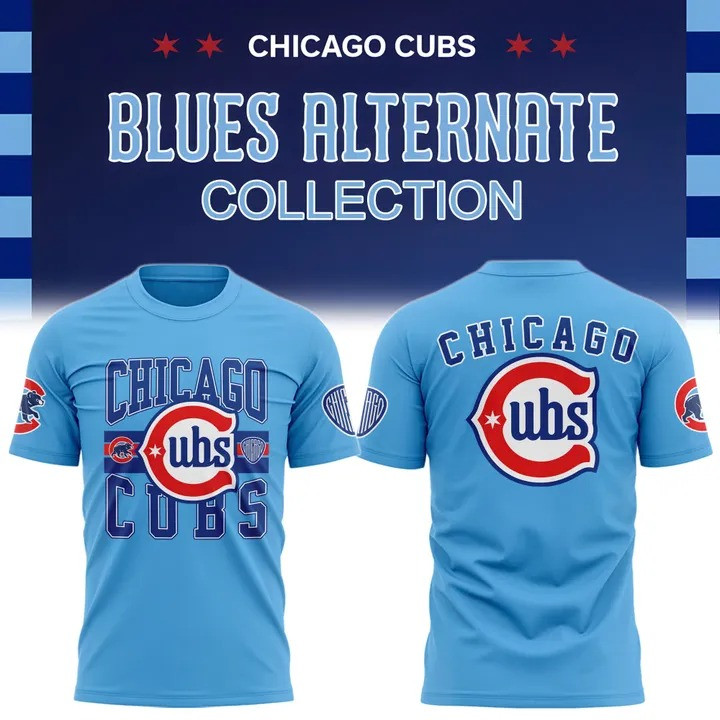 Chicago Cubs Light Blue Letters Headline T-Shirt Blues Alternate Gifts For Cubs Fans Merch