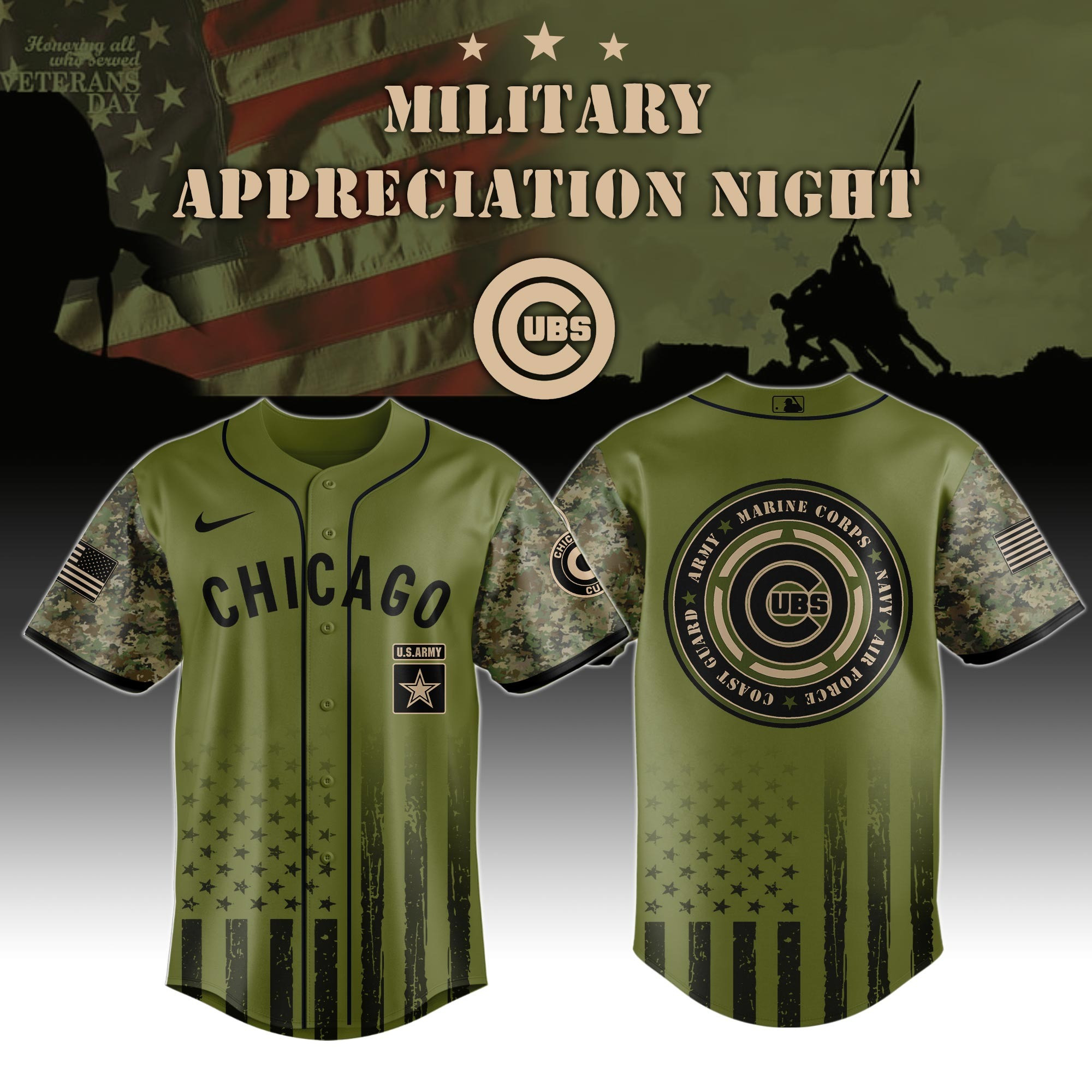 Chicago Cubs MLB x Military Appreciation Night US Army Jersey Gifts For Baseball Lovers