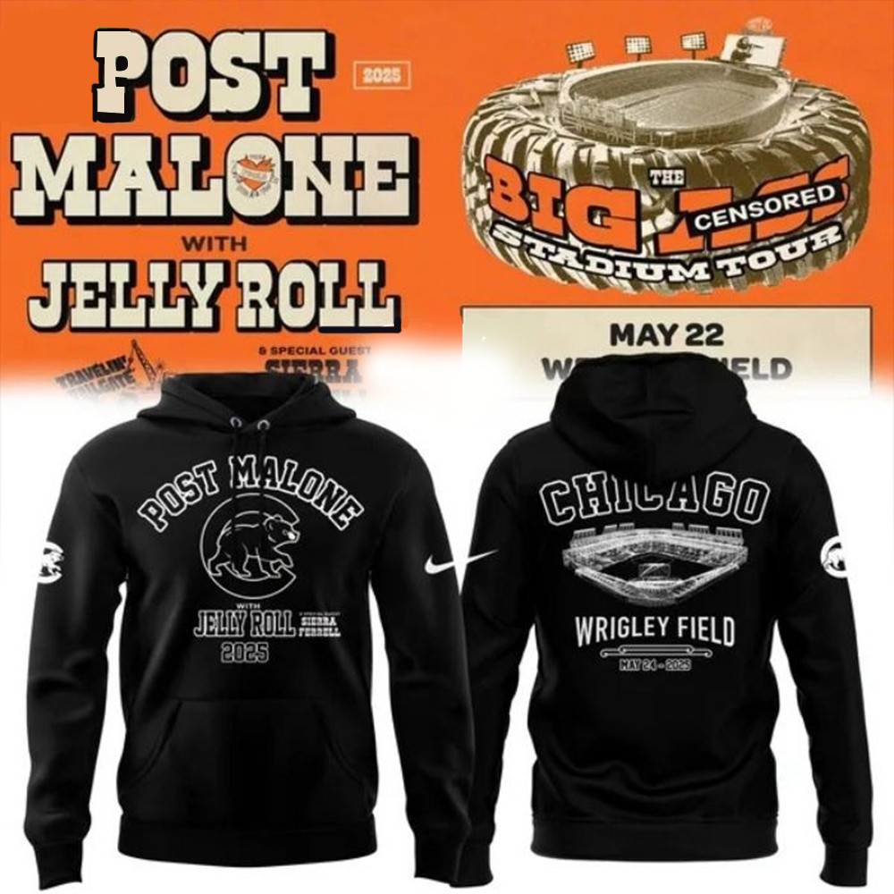Chicago Cubs Post Malone Jelly Roll Big Ass Stadium Black Hoodie Gifts For The Music Enthusiast