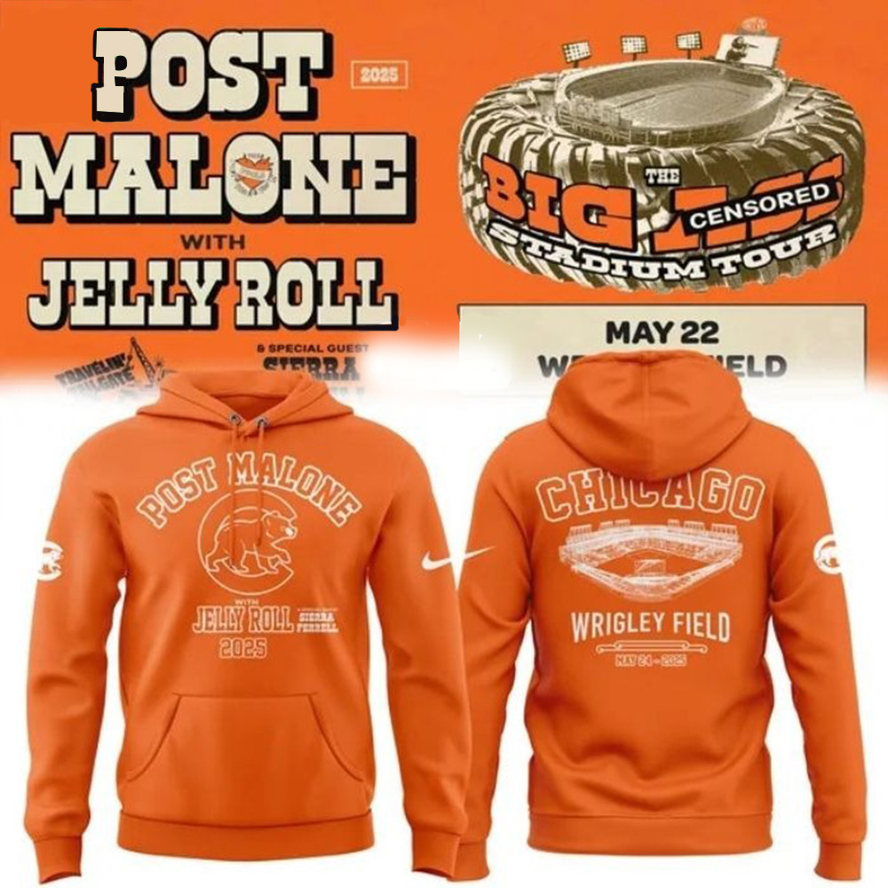 Chicago Cubs Post Malone Jelly Roll Big Ass Stadium Hoodie Presents For Music Lovers