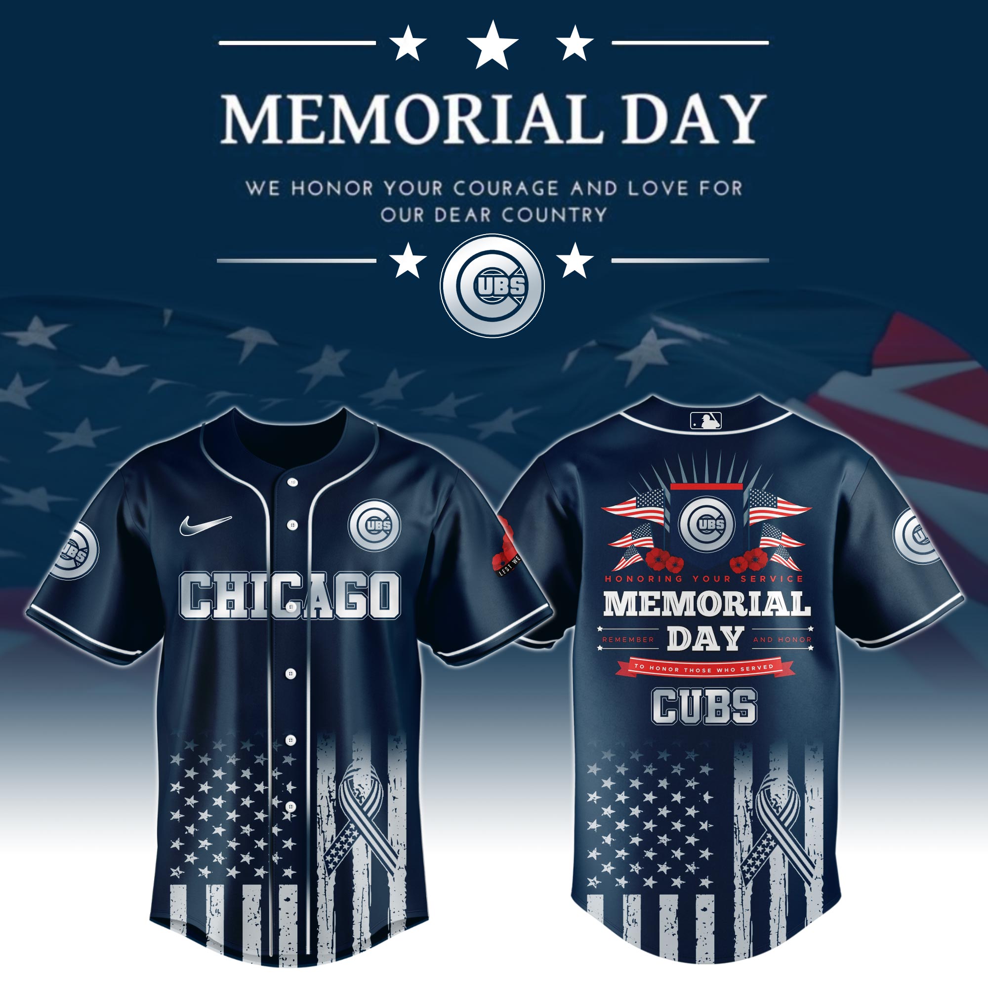 Chicago Cubs Special Memorial Day Jersey Baseball Father's Day Gifts
