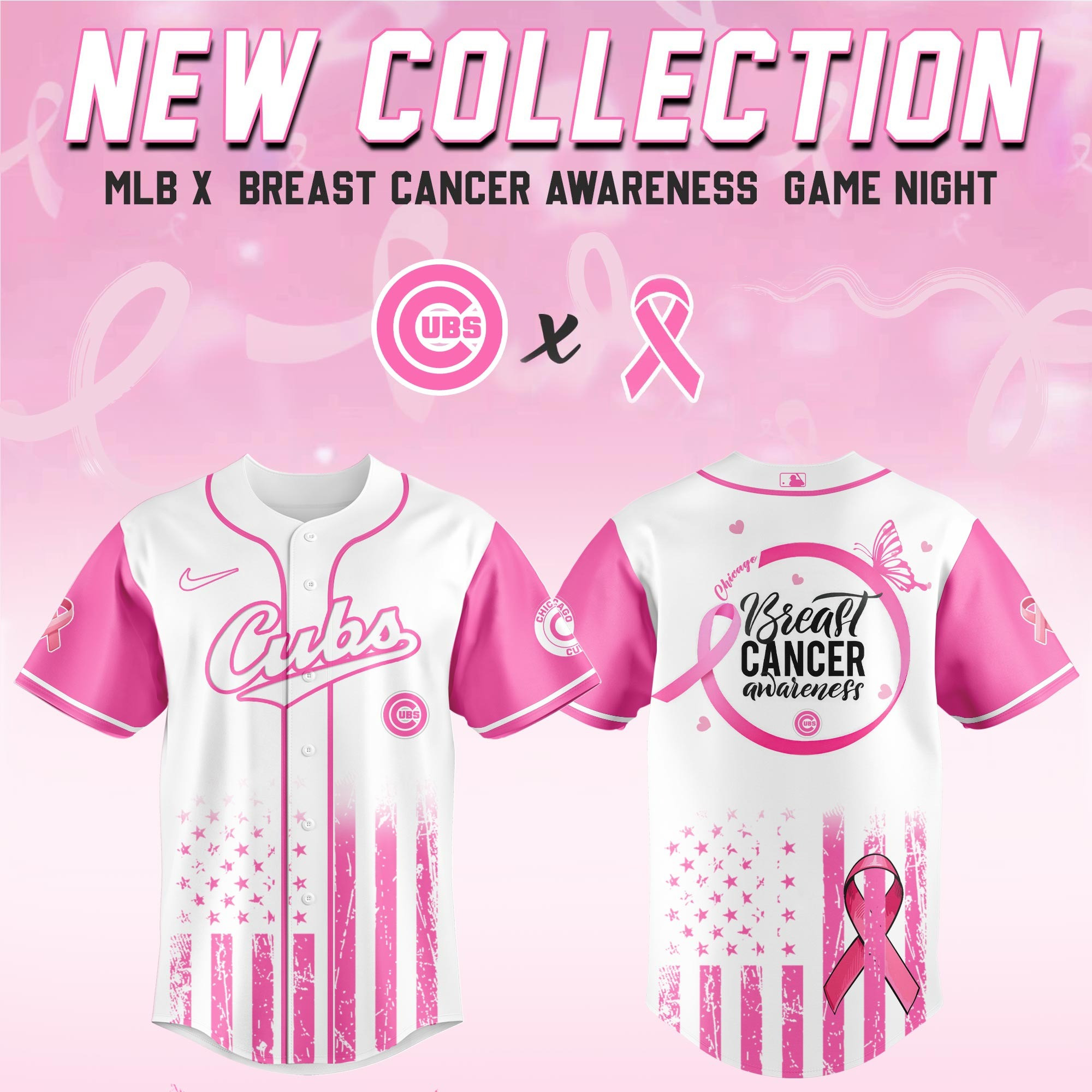 Chicago Cubs x Breast Cancer Awareness Game Night Jersey Cool Gifts For Baseball Lovers