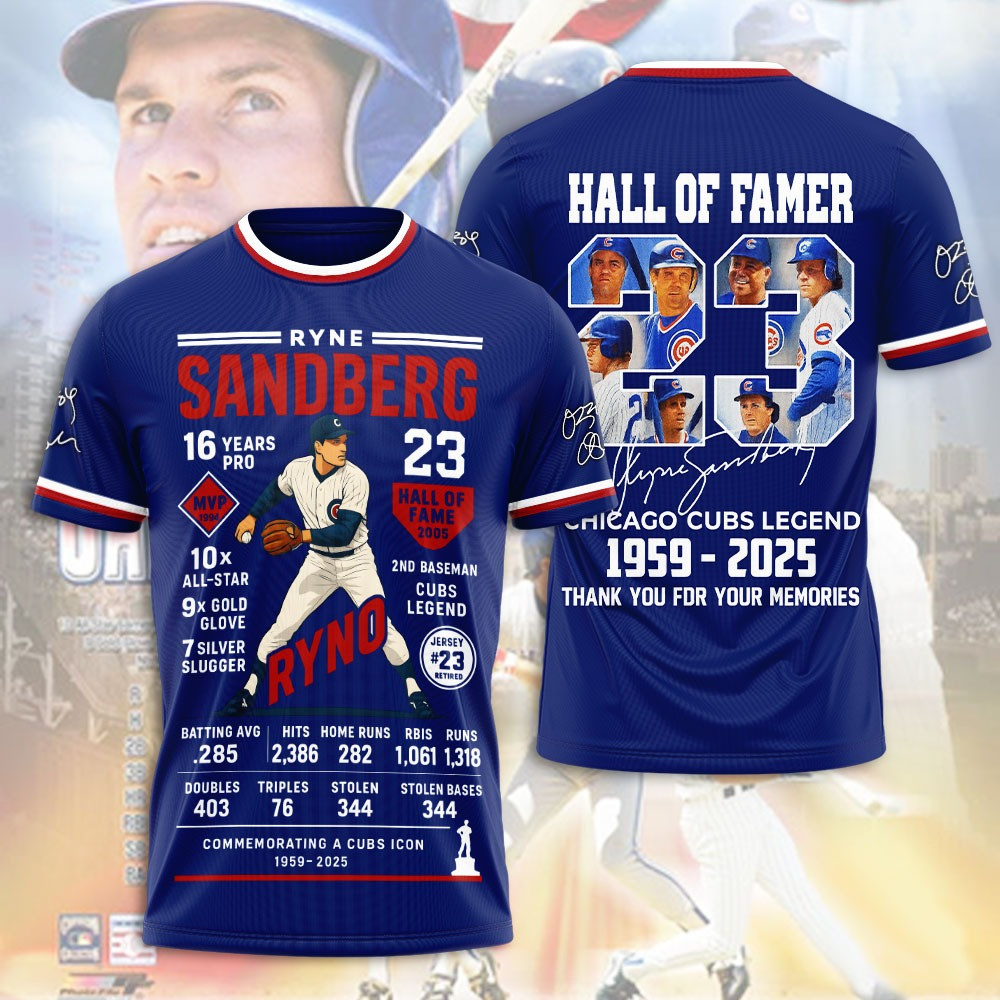 Chicago Cubs x Hall Of Famer Ryne Sandberg 3D T-Shirt Gifts For Baseball Lovers