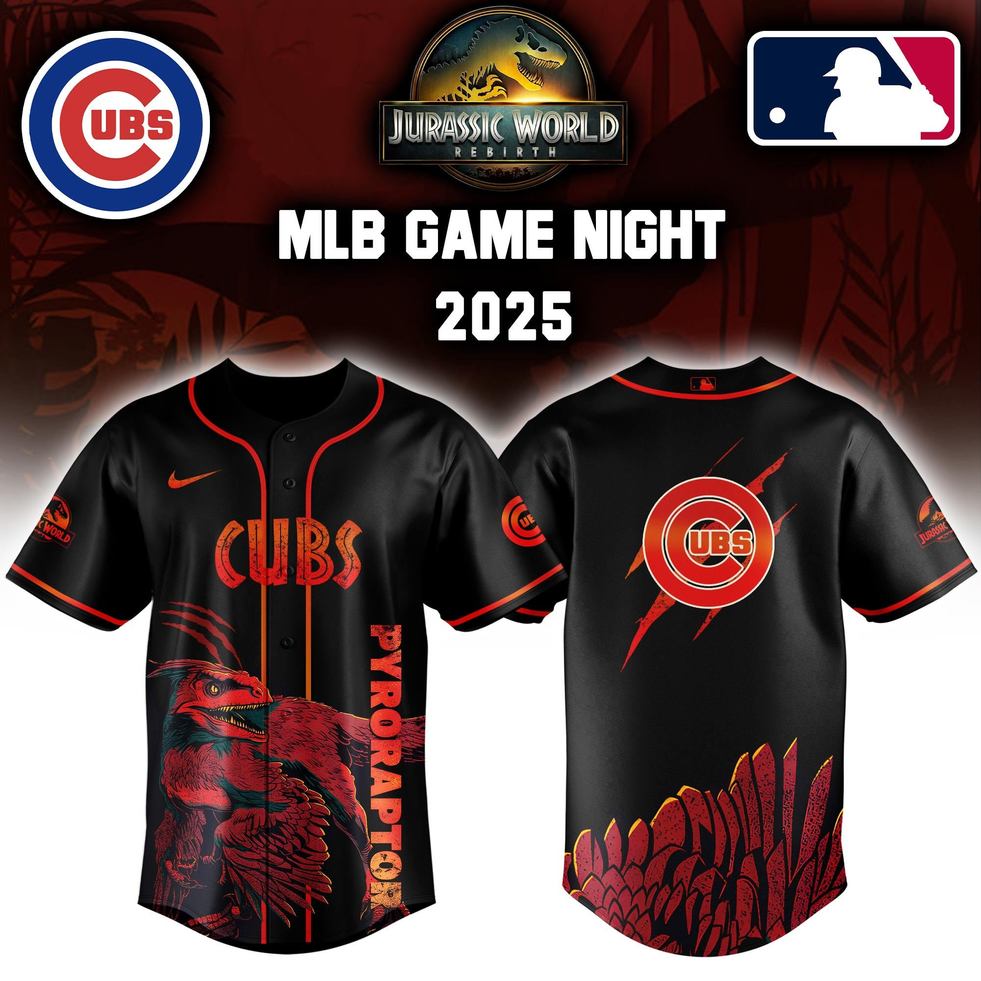 Chicago Cubs x Jurassic World Baseball Jersey 2025 Cool Baseball Gifts