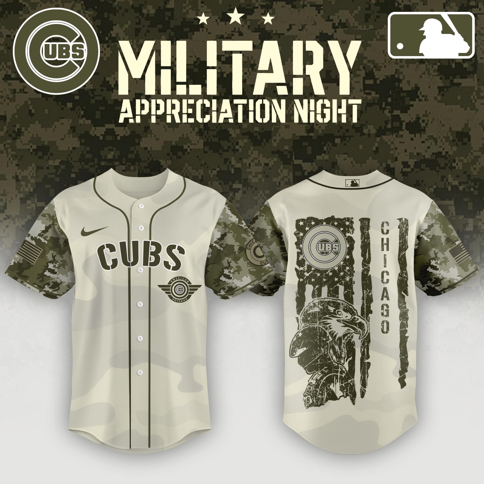 Chicago Cubs x MLB 2025 Armed Forces Day Night Jersey Baseball Player Gift Ideas