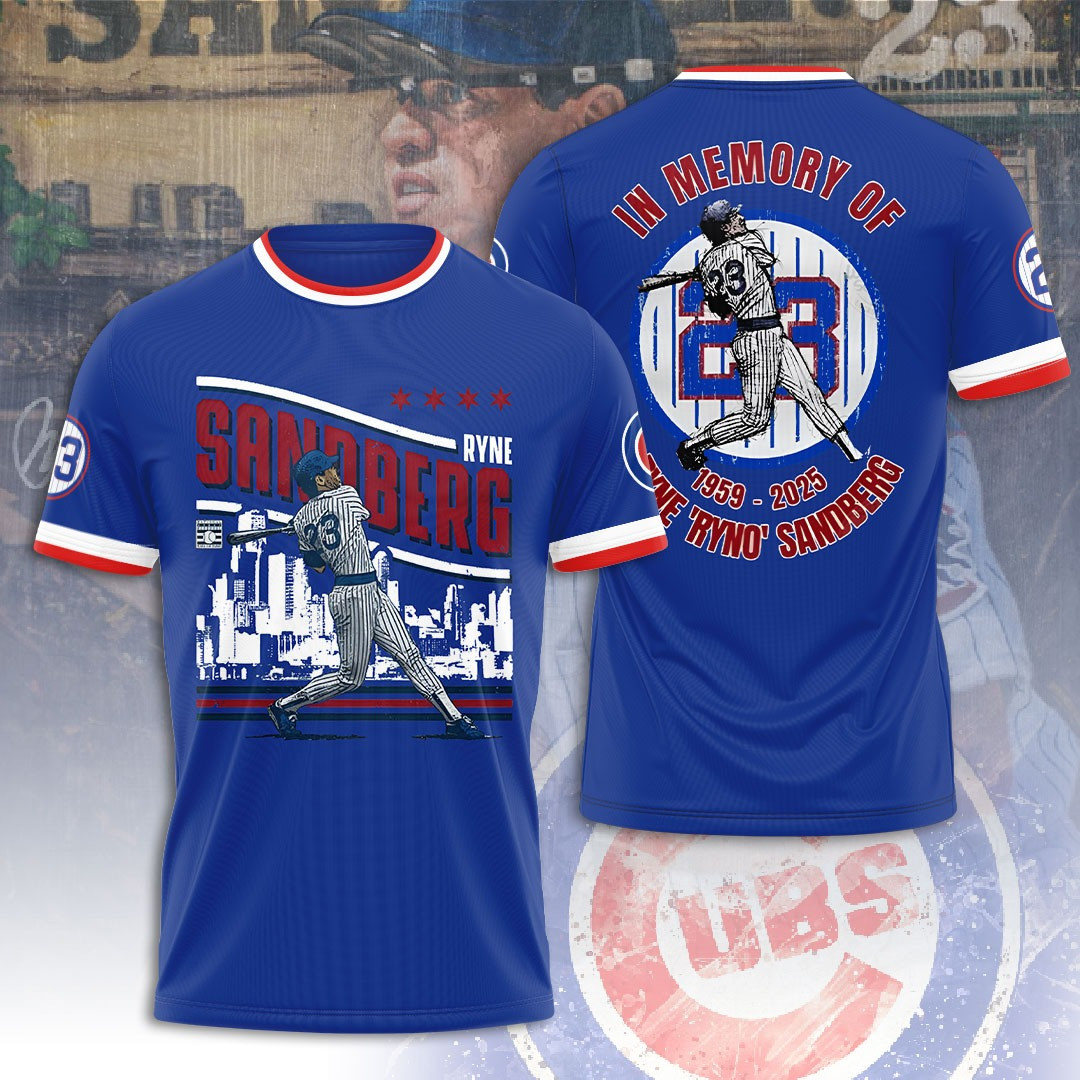 Chicago Cubs x Ryne Sandberg 3D Navy T-Shirt Baseball Enthusiast Gifts