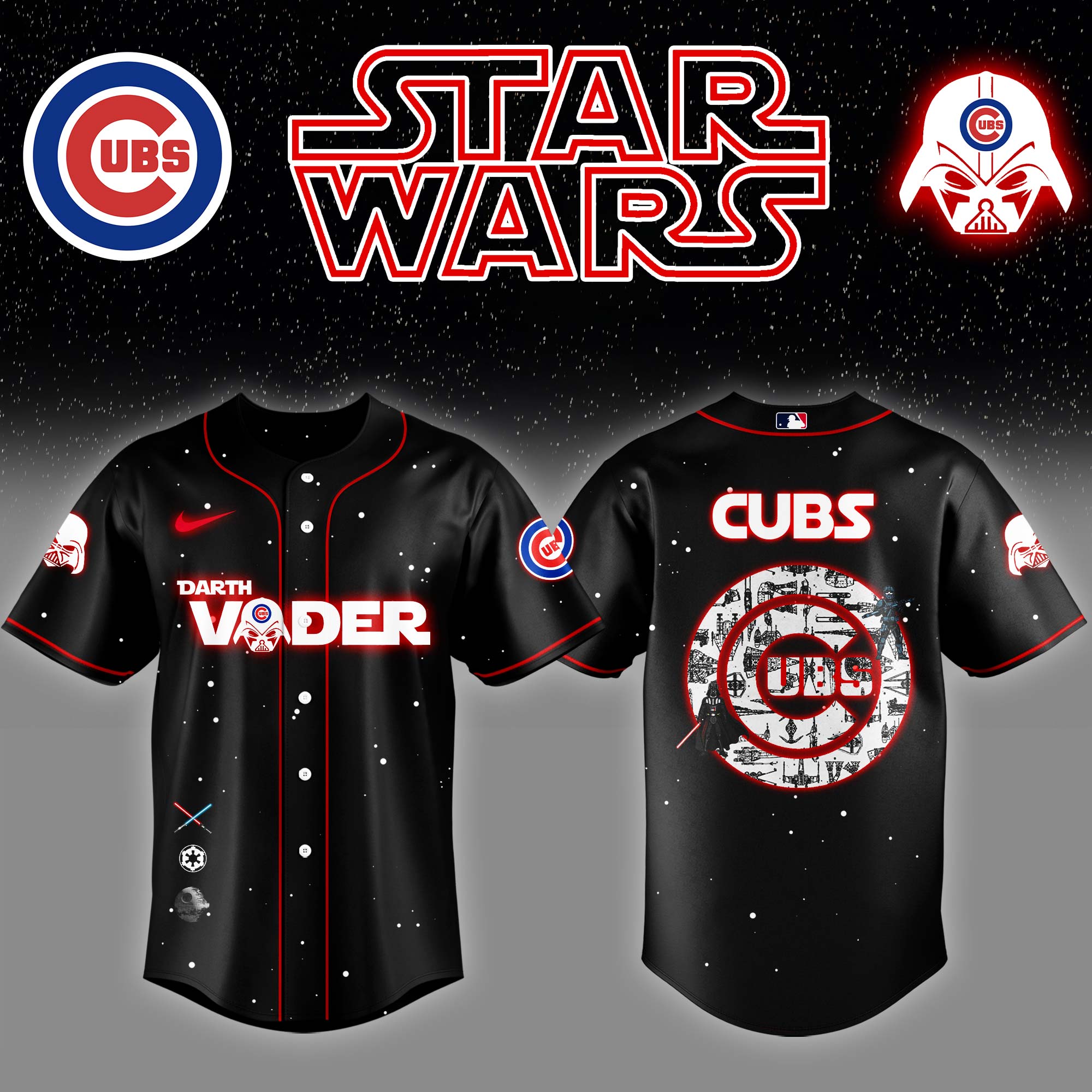 Chicago Cubs x Stars Wars Darth Vader Night Baseball Jersey Gifts For Baseball Fans