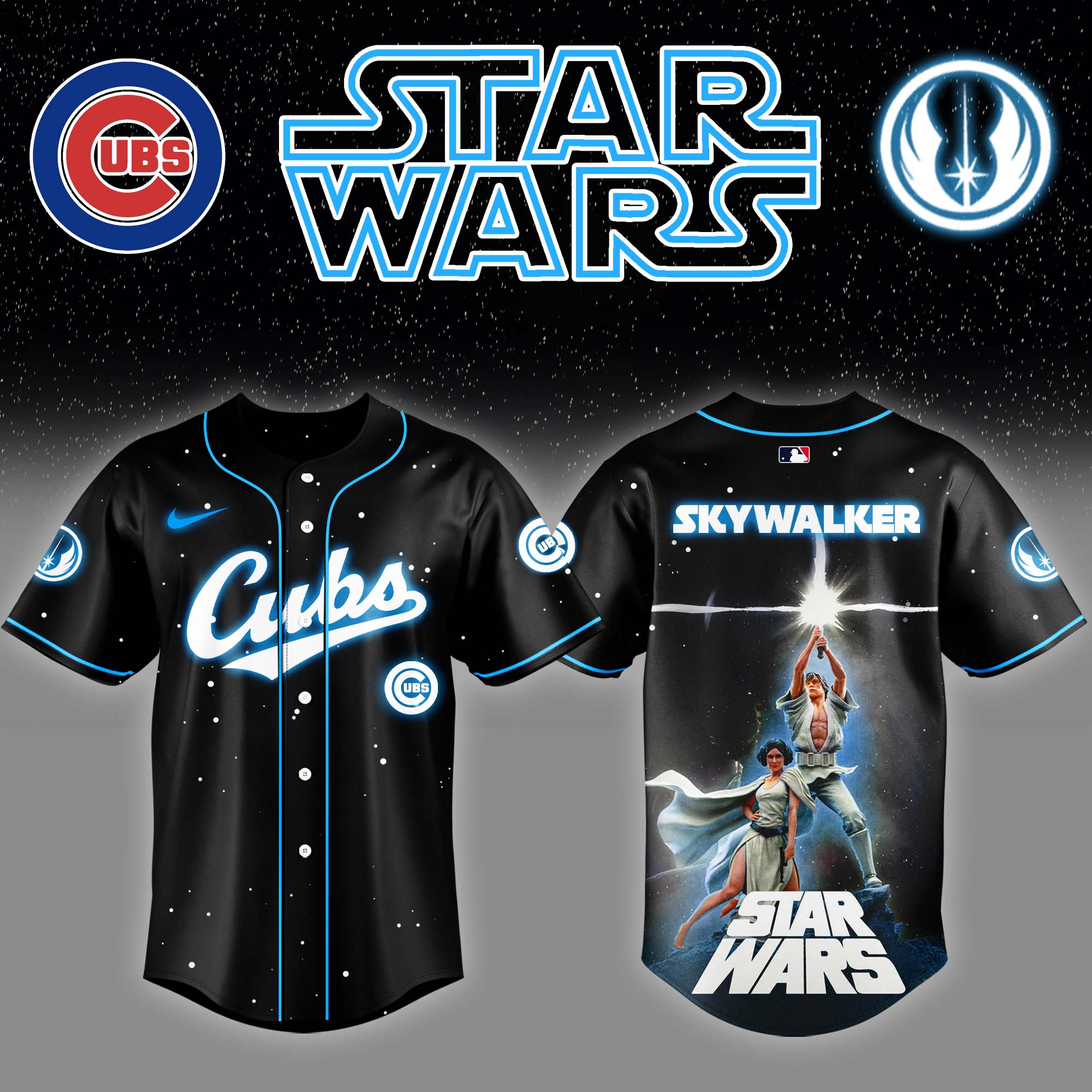 Chicago Cubs x Stars Wars Luke Skywalker GameBaseball Jersey Gift Ideas For Baseball Players