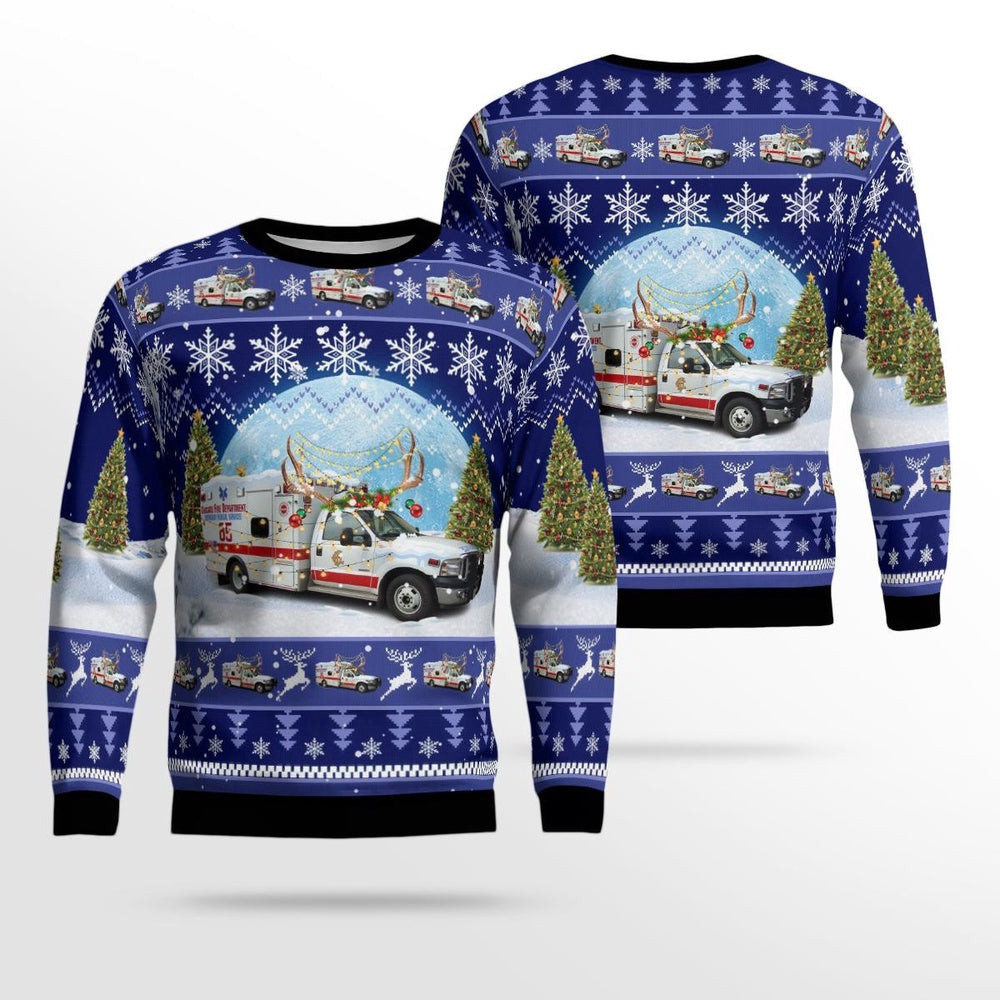 Chicago Fire Department Ambulance 85 Christmas AOP Ugly Sweater Xmas Unisex Sweater Christmas Gifts For Men Women