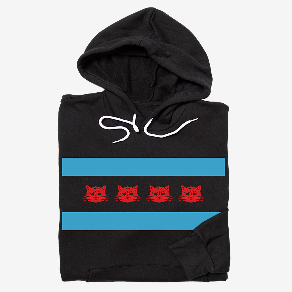 Chicago Flag Gary Pullover Hoodie Red Cat Faces Apparel Gifts For Cat Lovers