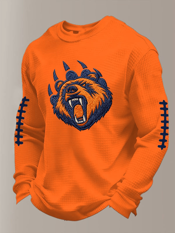 Chicago Football Bear Paws Waffle Long Sleeve Shirt Chicago Strong CB Shirts Orange