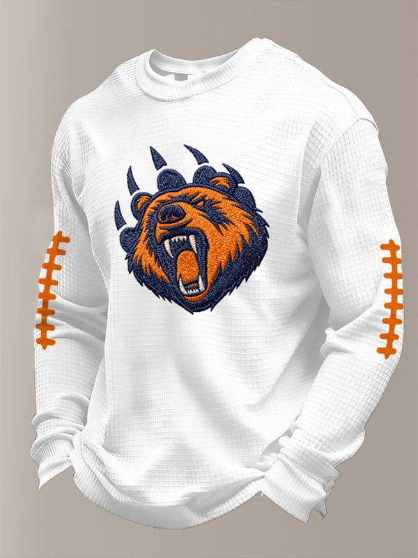 Chicago Football Bear Paws Waffle Long Sleeve Shirt Chicago Strong CB Shirts White