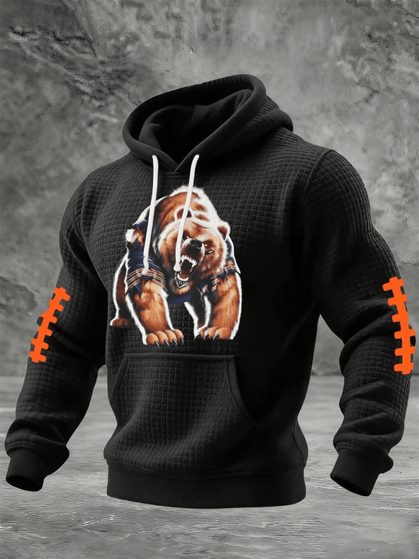 Chicago Football Bear Waffle Hoodie Chicago Strong CB Hoodie Black Fans Gifts For Men's Chicago Football Bear Waffle Hoodie Chicago Strong CB Hoodie Black Fans Gifts For Men's