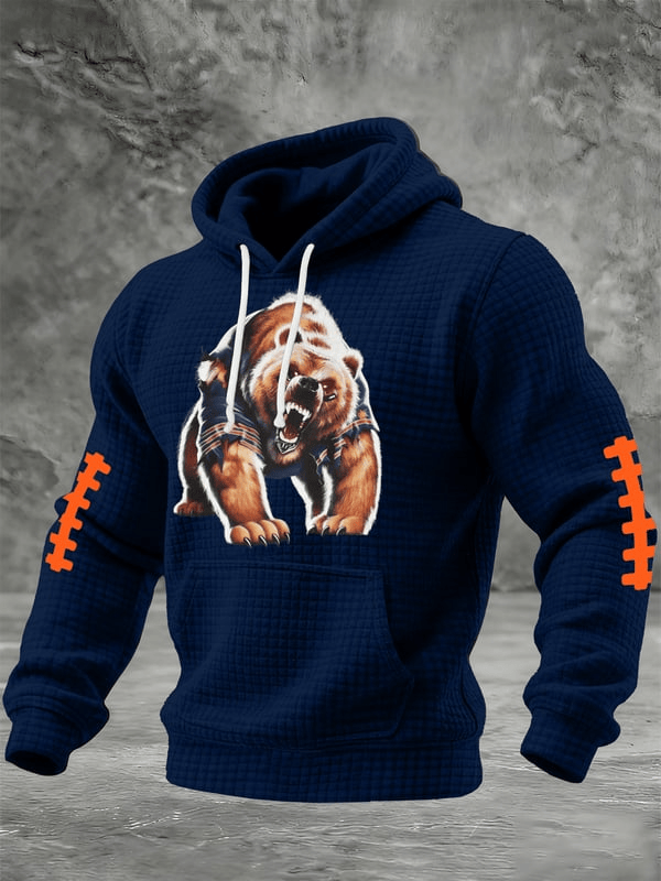 Chicago Football Bear Waffle Hoodie Chicago Strong CB Hoodie Navy Fans Gifts For Men's Chicago Football Bear Waffle Hoodie Chicago Strong CB Hoodie Navy Fans Gifts For Men's