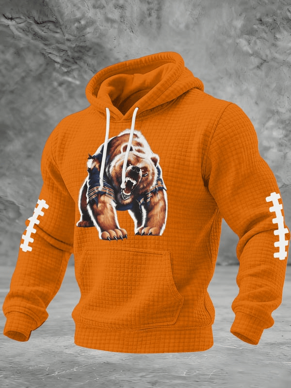Chicago Football Bear Waffle Hoodie Chicago Strong CB Hoodie Orange Fans Gifts For Men's Chicago Football Bear Waffle Hoodie Chicago Strong CB Hoodie Orange Fans Gifts For Men's