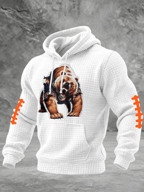 Chicago Football Bear Waffle Hoodie Chicago Strong CB Hoodie White Fans Gifts For Men's Chicago Football Bear Waffle Hoodie Chicago Strong CB Hoodie White Fans Gifts For Men's