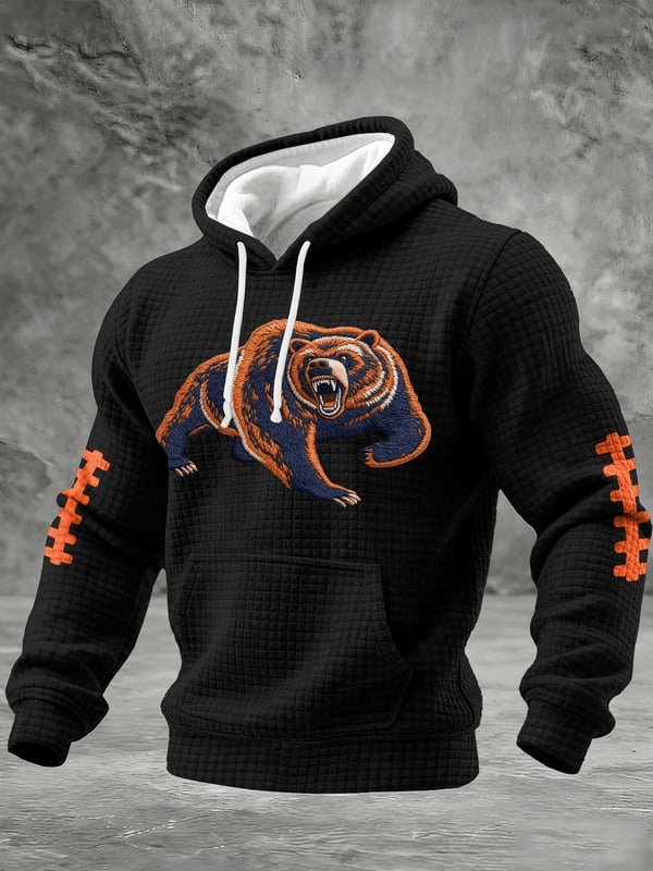 Chicago Football Bear Waffle Hoodie Chicago Strong Game Day Hoodie Black CB Gifts For Dad Chicago Football Bear Waffle Hoodie Chicago Strong Game Day Hoodie Black CB Gifts For Dad