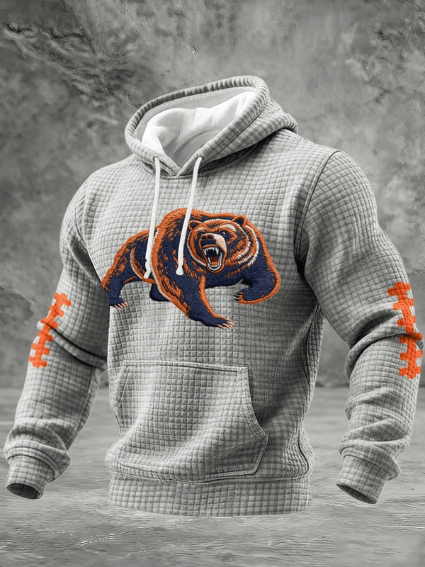 Chicago Football Bear Waffle Hoodie Chicago Strong Game Day Hoodie Grey CB Gifts For Dad Chicago Football Bear Waffle Hoodie Chicago Strong Game Day Hoodie Grey CB Gifts For Dad