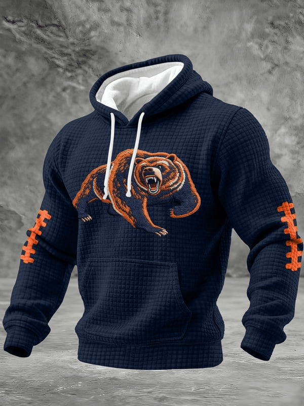 Chicago Football Bear Waffle Hoodie Chicago Strong Game Day Hoodie Navy CB Gifts For Dad Chicago Football Bear Waffle Hoodie Chicago Strong Game Day Hoodie Navy CB Gifts For Dad