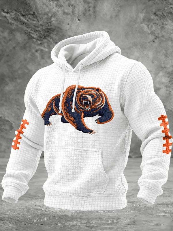 Chicago Football Bear Waffle Hoodie Chicago Strong Game Day Hoodie White CB Gifts For Dad