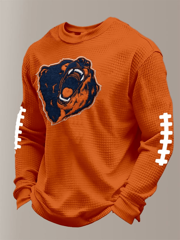 Chicago Football Bear Waffle Long Sleeve T-Shirt Chicago Pride Game Day Shirts Orange CB Gifts