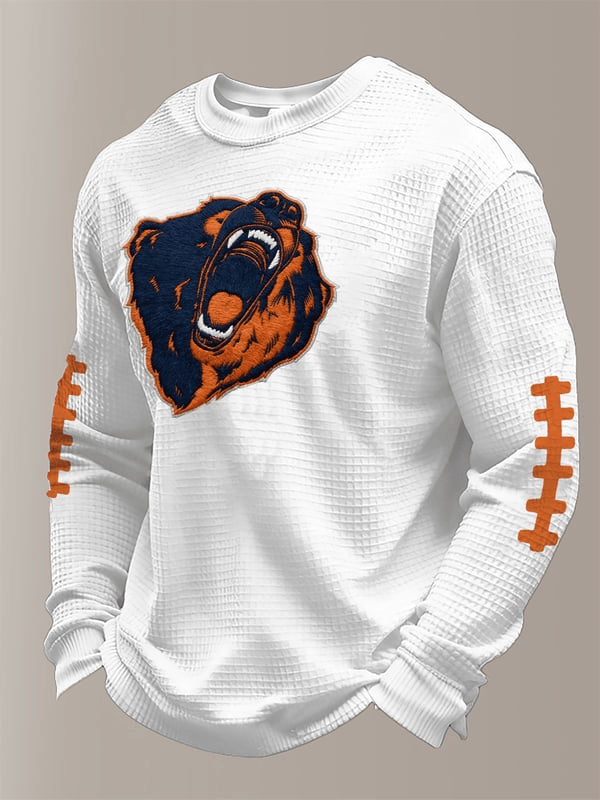 Chicago Football Bear Waffle Long Sleeve T-Shirt Chicago Pride Game Day Shirts White CB Gifts Chicago Football Bear Waffle Long Sleeve T-Shirt Chicago Pride Game Day Shirts White CB Gifts