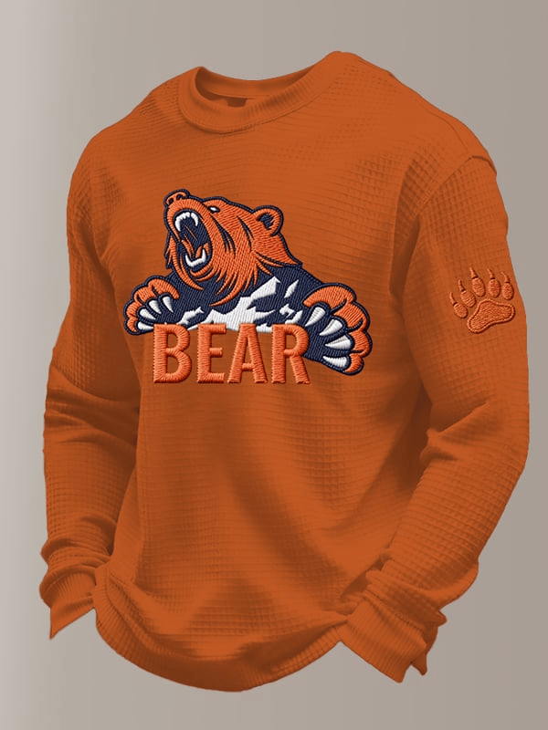 Chicago Football Bear Waffle Long Sleeve T-Shirt Chicago Pride Shirts Orange Gifts For CB Fans