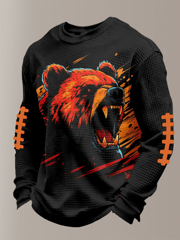 Chicago Football Bear Waffle Long Sleeve T-Shirt Chicago Strong CB Shirt Black Gifts For Dad Chicago Football Bear Waffle Long Sleeve T-Shirt Chicago Strong CB Shirt Black Gifts For Dad