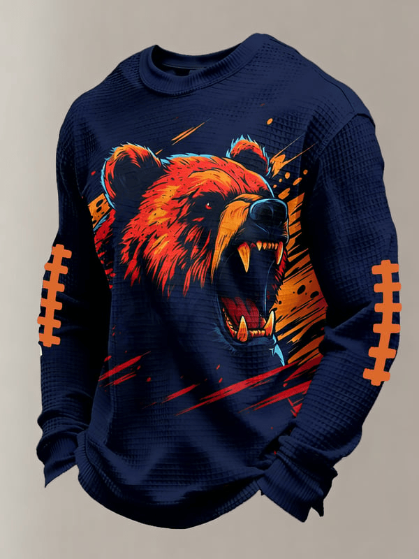 Chicago Football Bear Waffle Long Sleeve T-Shirt Chicago Strong CB Shirt Navy Gifts For Dad