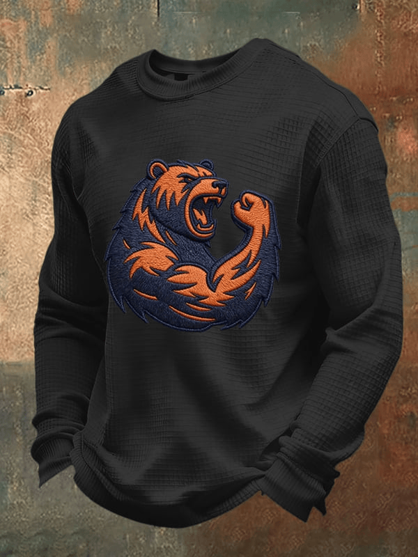 Chicago Football CB Waffle Long Sleeve T-Shirt Chicago Strong Merch Bears Shirt Black