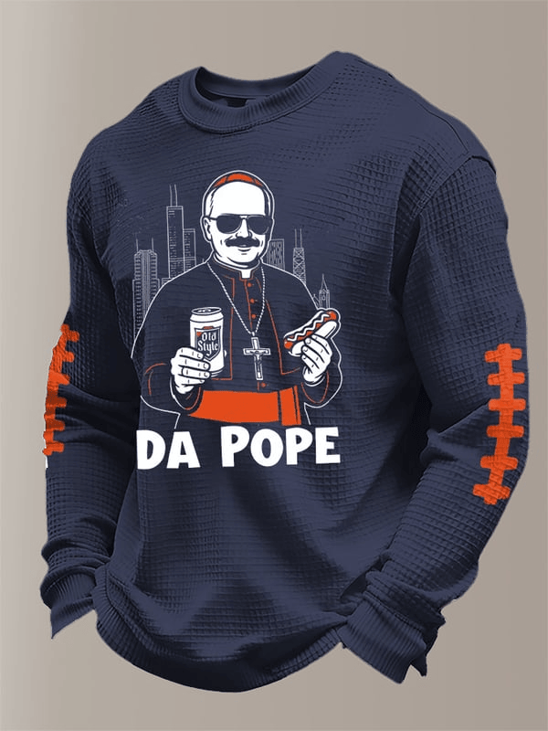 Chicago Football Da Pope Waffle Long Sleeve T-Shirt Chicago Pride Bears Shirts Navy
