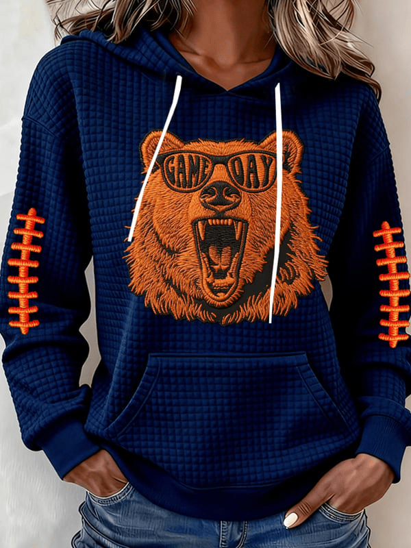 Chicago Football Game Day Waffle Hoodie Chicago Strong Apparel Bears Merch Navy Gifts For Sister