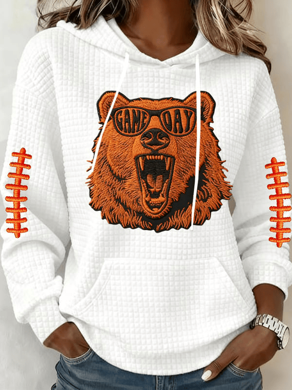 Chicago Football Game Day Waffle Hoodie Chicago Strong Apparel Bears Merch White Gifts For Wife