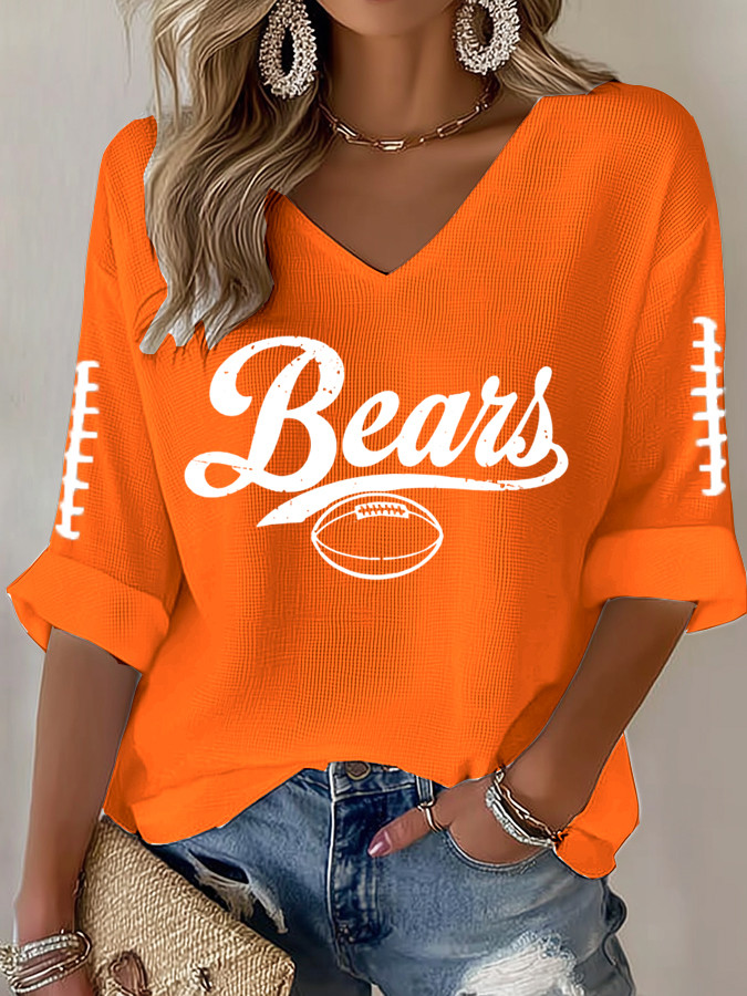 Chicago Football Long V-Neck T-Shirt Gameday Clothes CB Merch Best Gift For Wife