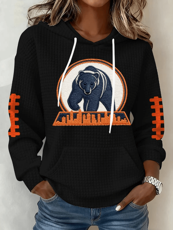 Chicago Football Waffle Hoodie Forever Chicago Apparel Bears Merch Black Gifts For Fans