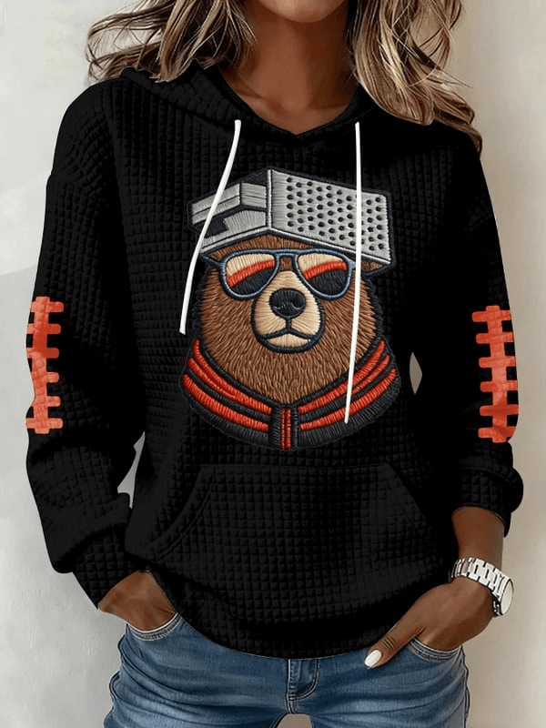 Chicago Football Waffle Hoodie Forever Chicago CB Merch Bear Hoodie Black Gifts For Sister