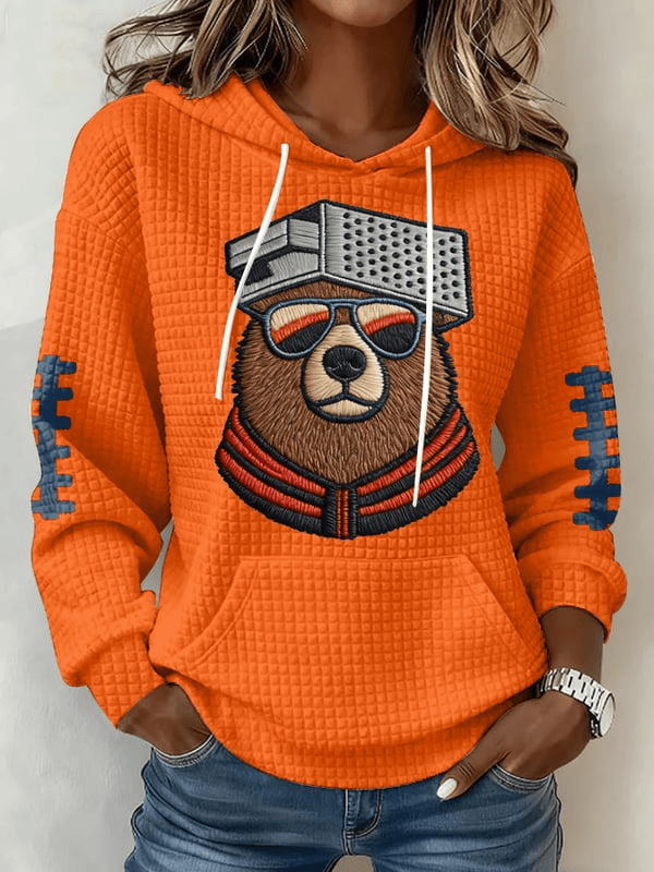 Chicago Football Waffle Hoodie Forever Chicago CB Merch Bear Hoodie Orange Gifts For Sister Chicago Football Waffle Hoodie Forever Chicago CB Merch Bear Hoodie Orange Gifts For Sister