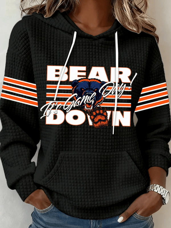 Chicago Football Waffle Hoodie It's Game Day Bear Down Hoodie Black Presents For Football Fans