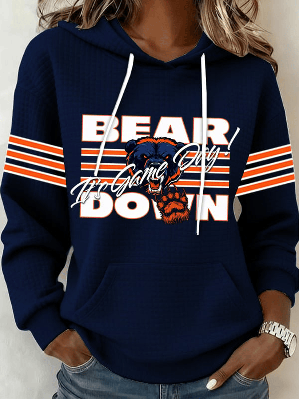 Chicago Football Waffle Hoodie It's Game Day Bear Down Hoodie Navy Presents For Football Fans