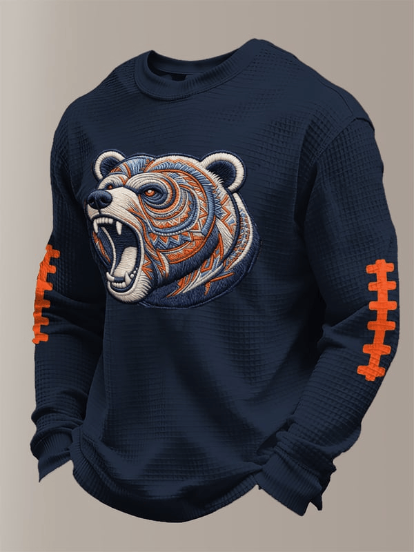 Chicago Football Waffle Long Sleeve Shirt Chicago Pride CB Merch Bear Down Shirt Navy