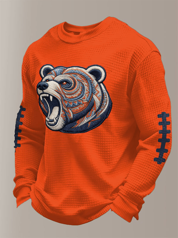 Chicago Football Waffle Long Sleeve Shirt Chicago Pride CB Merch Bear Down Shirt Orange