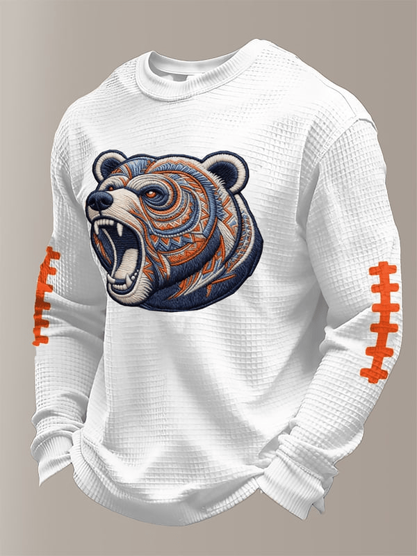 Chicago Football Waffle Long Sleeve Shirt Chicago Pride CB Merch Bear Down Shirt White