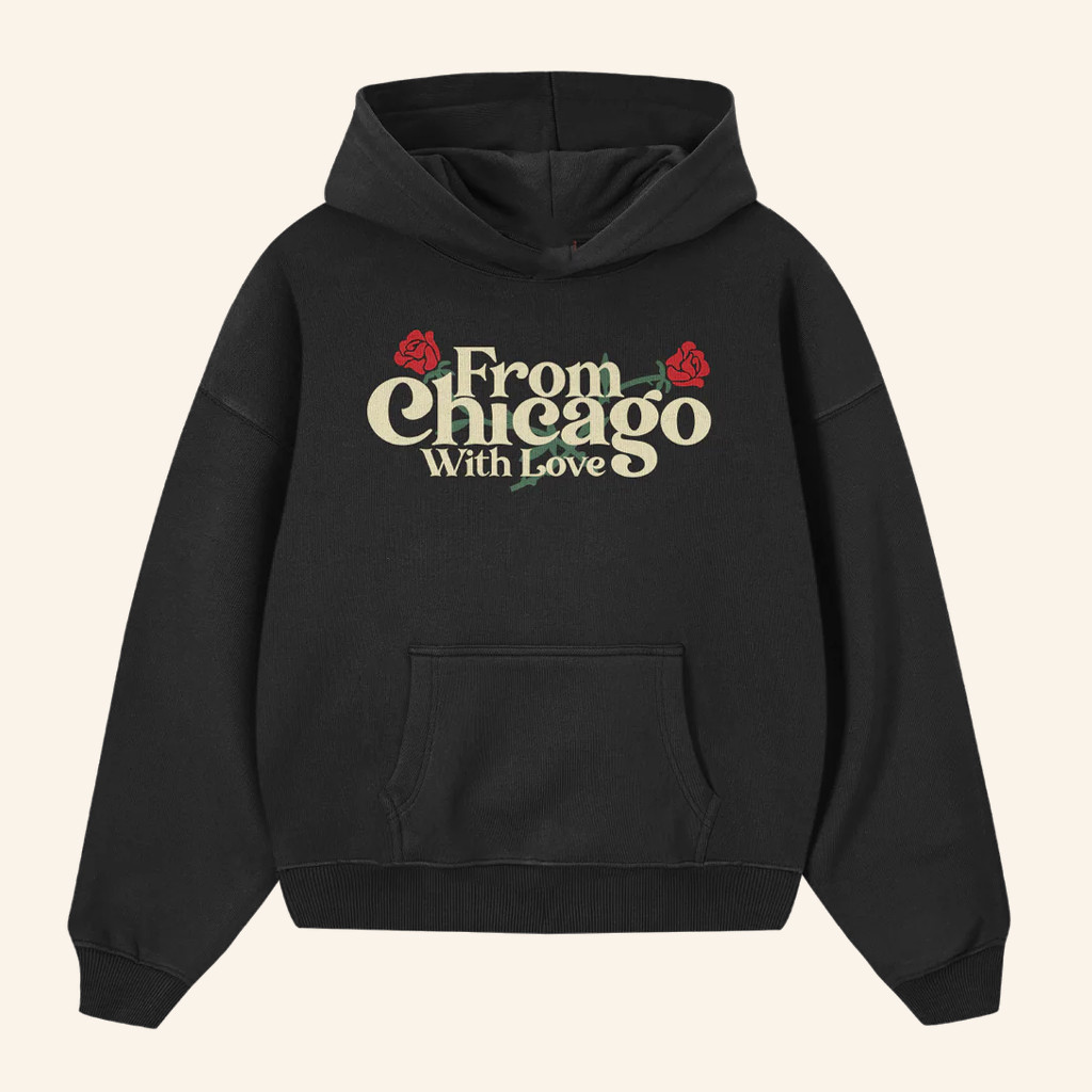 Chicago Over Everything Merch Modern Roses Black Hoodie Present For Sister Chicago Over Everything Merch Modern Roses Black Hoodie Present For Sister