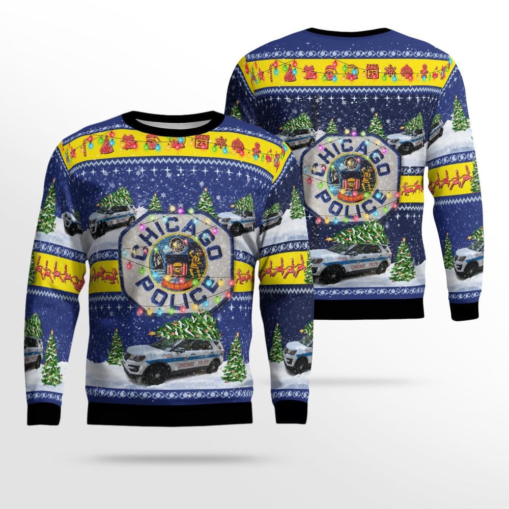 Chicago Police Ford Police Interceptor Utility Christmas AOP Ugly Sweater Xmas Unisex Sweater Christmas Gifts For Men Women