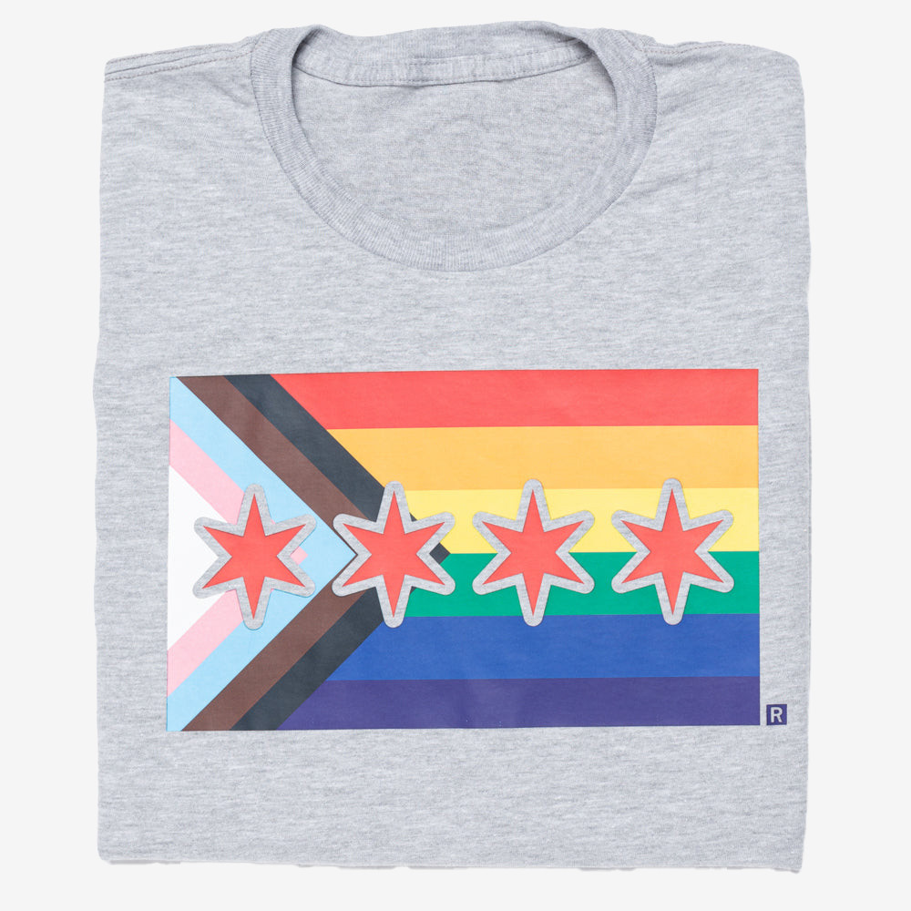 Chicago Progress Pride Flag T-Shirt Patriotic Chicago Best Gifts For Chicagoans