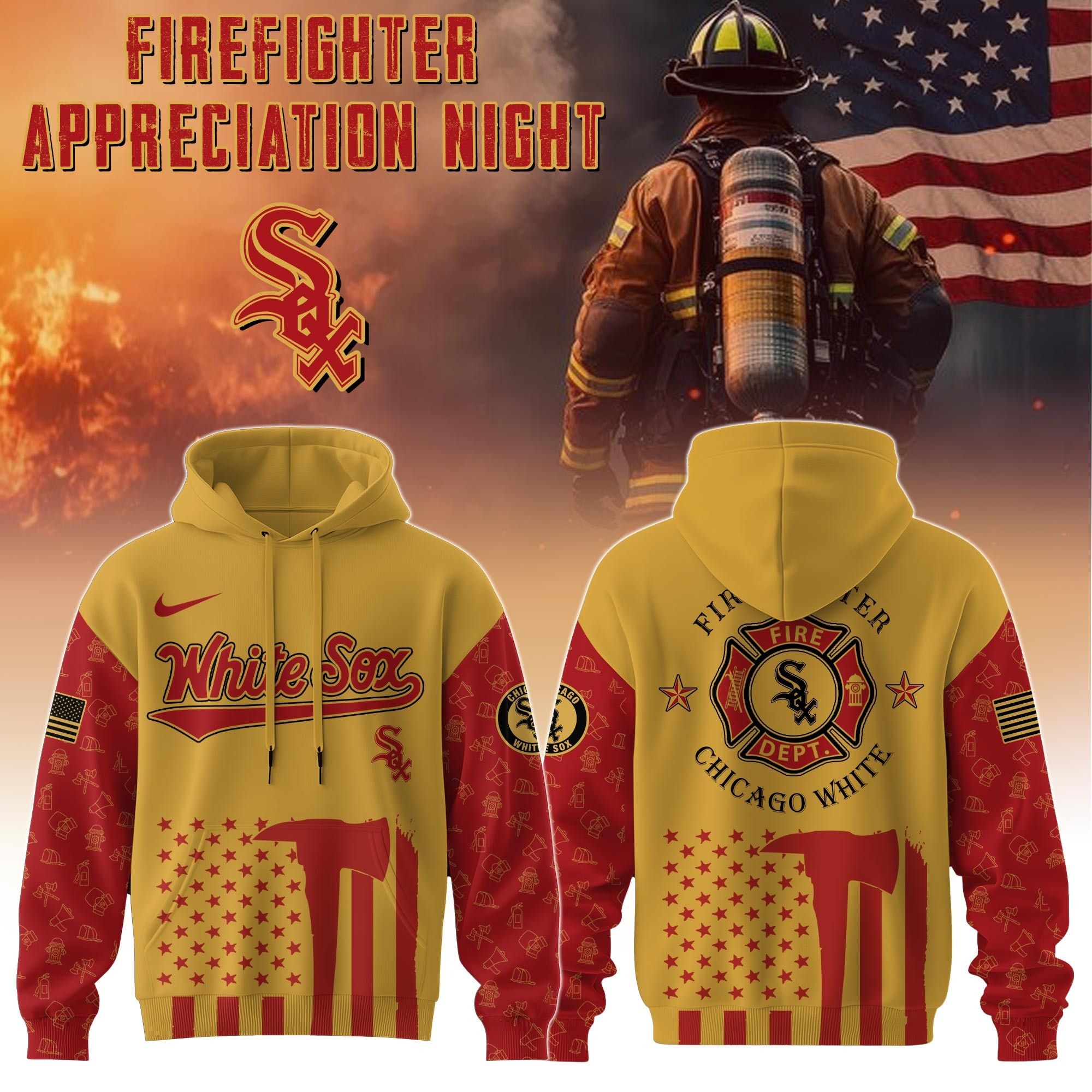 Chicago White Sox MLB X Firefighter Appreciation Night Hoodie Merch Best Baseball Fan Gifts