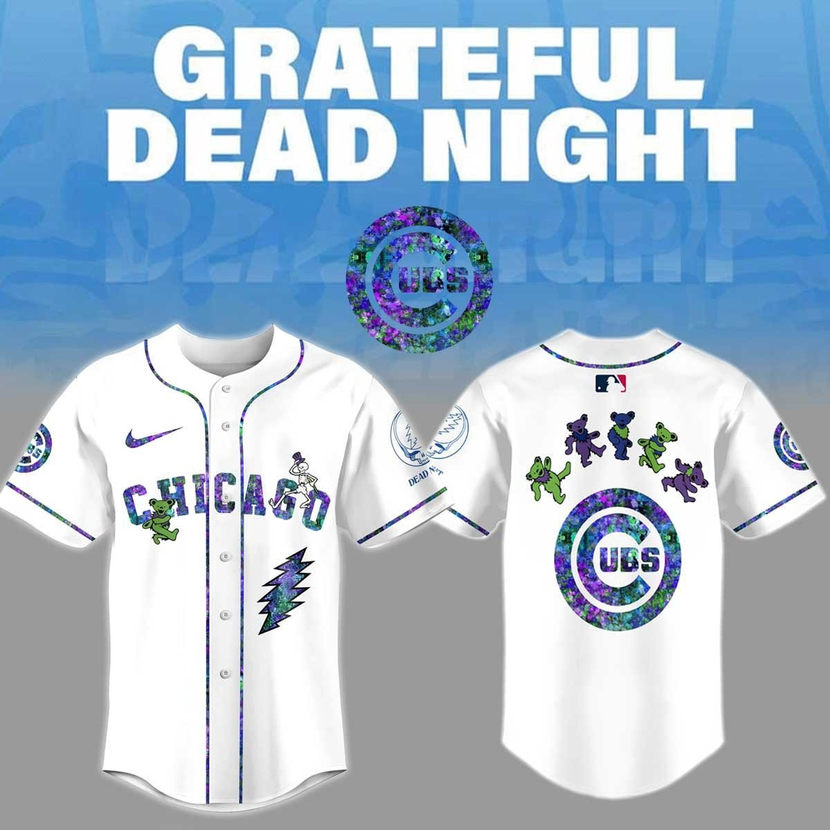 Chicago x Grateful Dead Night UBS Baseball Jersey Shirt Baseball Team Gift Ideas