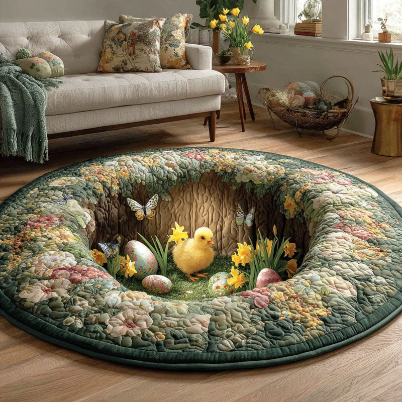 Chick Egg Spring Quilted Round Mat Easter Home Decor Cute Gift For Easter Lovers