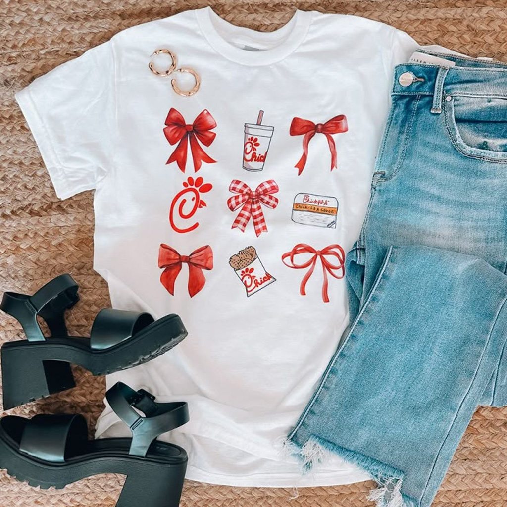 Chick Fil A Merch Chick Fil A Bow Grid Graphic T-Shirt Cute Gifts For Girlfriend