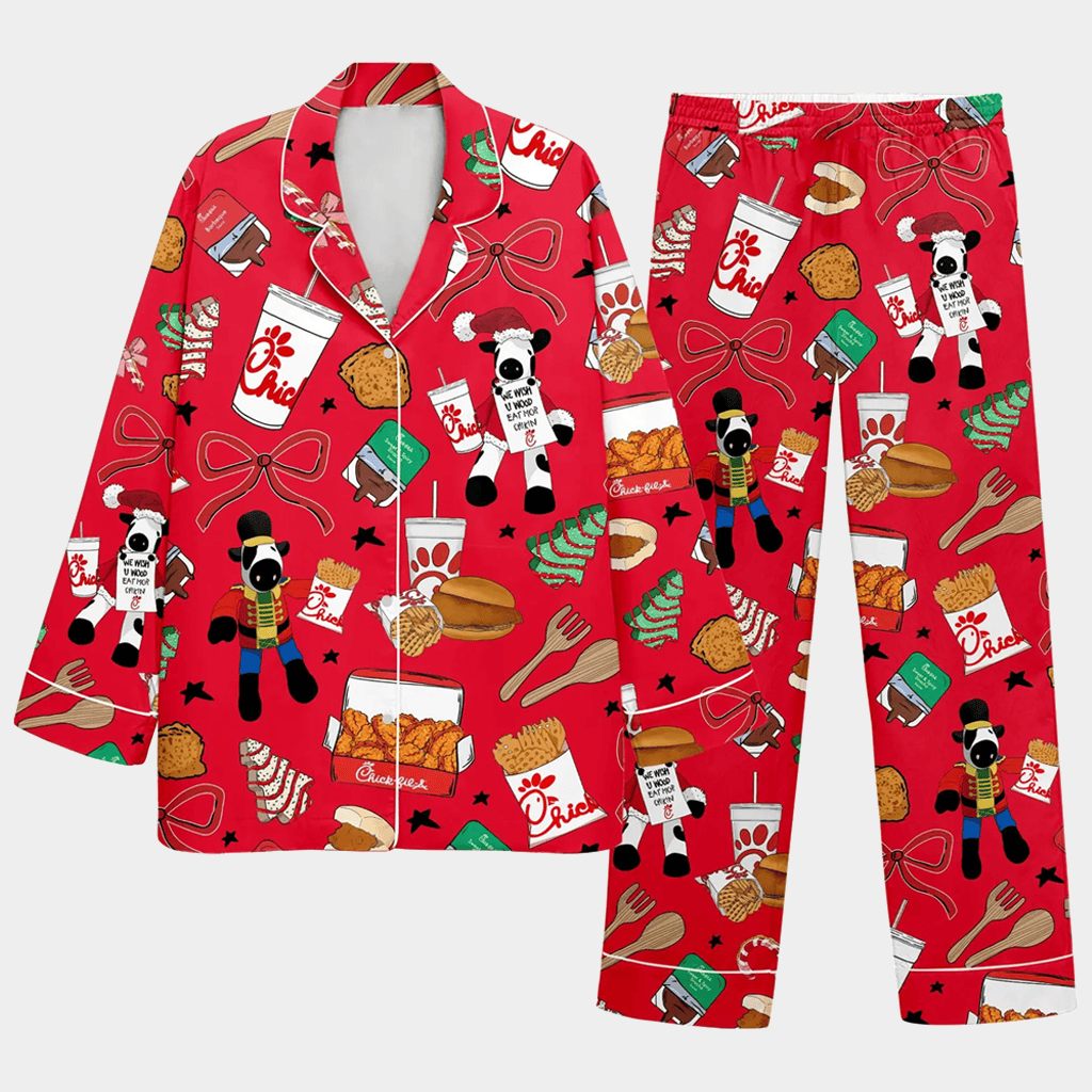Chick Fil A Merch Chicken Nugget Silk Pajamas Set Holiday Apparel Christmas Gifts For Her